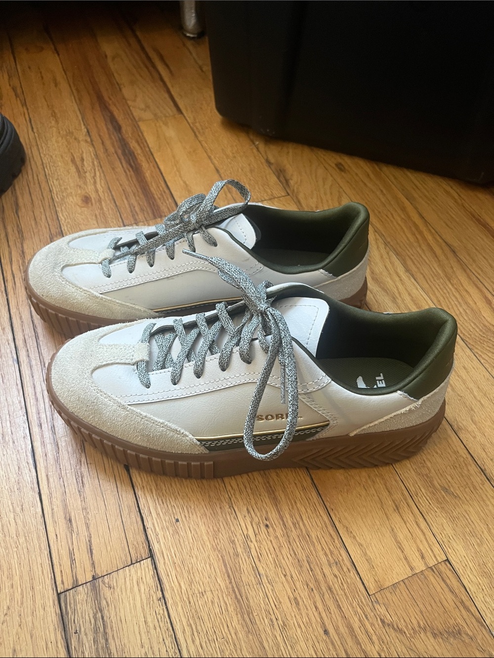 Sorel Platform Low-Top Sneakers in White, Olive and Brown